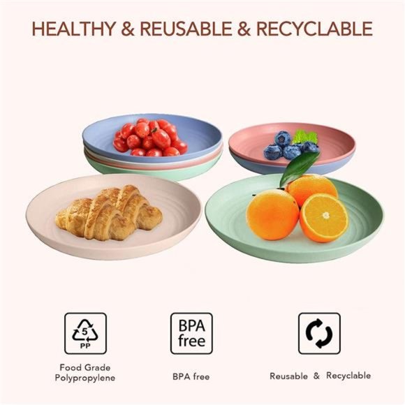 Lightweight Wheat Straw Plates -4Pack Unbreakable Dishes & Plates Sets Non-toxin - Picture 5 of 6